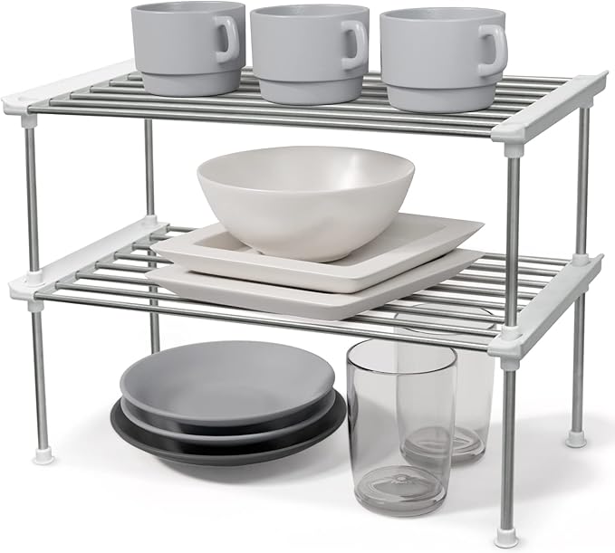 carrotez Cabinet Organizer Shelf, Set of 2 Stackable Kitchen Counter Shelves, Kitchen Cabinet Organizers and Storage, Pantry Storage Shelf Organizer, 15.7 x 7.8 x 6.1 - White