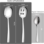 8 Piece Stainless Steel Serving Spoons Set - 4 Large, 4 Slotted, 9.2-Inch, Dishwasher Safe, for Parties/Kitchen/Buffet/Catering