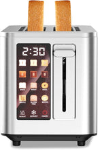 Touch Screen Toaster 2 Slice, Stainless Steel Toasters Digital Timer 2 Slot Toasters, 6 Shade Settings 6 Bread Types for Bagel,Defrost（304 Stainless Steel）