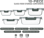 M MCIRCO 10-Pack Glass Food Storage Container with Lids, Airtight Lunch Bento Boxes, Glass Meal Prep Container,Microwave, Oven, Freezer and Dishwasher Friendly