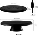 Cake Stand, 12'' Rotating Cake Turntable Revolving Cake Spinner Stand Cake Decorating Kit Display Stand Bamboo Fiber Turns Smoothly Painting Turn Table Stand for Pastries, Cupcakes(Black, L)