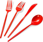 120 Pack Red Plastic Silverware Heavy Duty, Red Plastic Utensils, Sturdy Disposable Cutlery, 40 Forks 40 Spoons 40 Knives for Birthday, Graduation, Christmas, Chinese New Year, Valentines Day