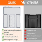 Expandable Silverware Drawer Organizer BPA Free Cutlery Organizer Small Utensil Organizer for Kitchen Drawers Adjustable Spoons Forks Knives Storage Drawer Divider, Gray