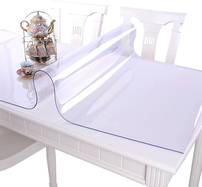 NECAUX Custom 56 x 120 Inch Clear Table Cover Protector, 1.5mm Thick Wood Grain Transparent Table Pad Non-Slip Tablecloth Plastic Protective Pad for Dining Room Table Conference Table Meeting Table