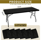 6 Pack Stretch Fabric Table Top Cap Cover, fits 6' Tables, Spandex Table Covers Washable Elastic Universal Rectangle Tablecloth Protector for Indoor Outdoor Party Picnic Wedding, Black, 30" W x 72" L
