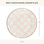 MACKENZIE-CHILDS Enamel Dinner Plate, Decorative Dinnerware Plate, 10 Inches, Set of 4, Pink-and-White Rosy Check