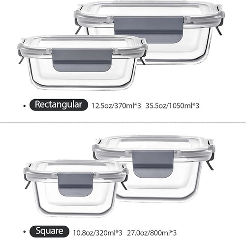24 Pieces Glass Food Storage Containers with Lids,Glass Meal Prep Containers Set with Locking Lid,Airtight Glass Lunch Container for Kitchen,BPA Free(12 Lids & 12 Containers)