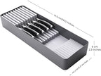 Linoroso Knife Drawer Organizer With In-Drawer Knife Block for 9 Knives, Kitchen Utensil Organizer, BPA Free Secure Storage Tray for Countertop Organization