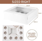 Bento Cake Box With Cupcakes, Clear Window 9 Holes Bento Combination,12 Sets: Cookie Boxes Fit 8 Regular Cupcake and Mini Cakes, Christmas Wedding Birthday Party (White/clear, 1+8/12pcs)