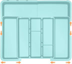 Large Utensil Drawer Organizer Expandable Silverware Organizer for Kitchen Drawer Adjustable Cooking Utensil Holder Cutlery Flatware Tray Spatula Tools Gadgets Storage Dividers Plastic Turquoise
