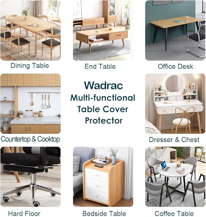 Wadrac 14x72 Inch PVC Clear Table Protector Cover Blotter Desktop Protector Rectangular Plastic Tablecloths Desk Pad Mat for Floor Desk Side Kitchen Countertop End Table Topper Waterproof Crystal