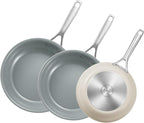 Ceramic Frying Pans Set, 3-Pieces Fry Pan (8", 9.5", 11") with Tri Ply Nonstick Coating, Induction Skillet Set with Handles, Healthy Fast Heating Cookware, Oven Safe, Suitable for All Stove