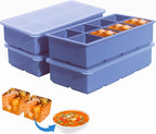 1/2 Cup Silicone Freezer Tray With Lid - Silicone Freezer Molds 4-Pack For meal prep & freezing of various sauces and other dishes, makes 32 perfect 1/2 cup portions cubes (Blue 4 Pack)