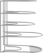Heavy-Duty Pots and Pans Organizer | 5-Tier Cookware & Lid Storage Rack | Free-Standing or Wall-Mount | Kitchen Organizer for Cast Iron Skillets, Pots, Frying Pans, Lids | Chrome
