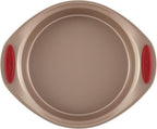 Rachael Ray Cucina Nonstick Bakeware Set Baking Cookie Sheets Cake Muffin Bread Pan, 10 Piece, Latte Brown with Cranberry Red Grips