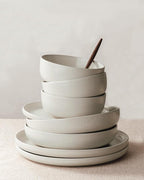 Famiware Milkyway Plates and Bowls Sets, 12 Pieces Dinnerware Sets, Reactive Glaze Dish Set, Stoneware Dishes Set for 4, Matte Beige White