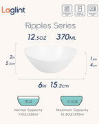 12 OZ Bowl Set of 6, Opal Glass 6 inch Oval Small Ice Cream Bowls for Breakfast Snack Dessert, Side Dishes, Fruit Kitchen, Microwave & Dishwasher Safe, White