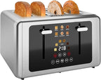 whall 4 Slice Touch Screen Toaster, Stainless Steel Toasters Digital Timer, Dual Control Panel Toasters，6 Shade Settings＆6 Bread Types, Smart Wide Slots, Bagel, Cancel, Defrost