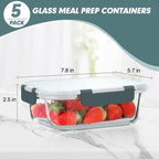KOMUEE 30 oz 5 Pack Glass Meal Prep Containers, Glass Storage Containers with Lids - Dishwahser, Microwave, Oven and Freezer Safe, Green