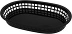 30 Pack 10.5x6.7x1.3 Inch Black Plastic Fast Food Baskets, Restaurant Serving Baskets, Flat Oval Fast Food Serving Basket for Picnic, Deli Serving, Chicken, Burgers and Fries