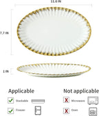 Serving Platters, Ceramic Oval Serving Platters,12 Inch Serving Dishes/Trays for Party Entertaining, Porcelain White Dinner Plates with Gold Trim for Sandwich, Appetizer, Fruit, Desserts, Set of 2