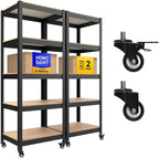 HOMEDANT House 5-Tier Metal Rolling Cart Shelf Rack Casters Heavy Duty Laminated Wheel Shelving Unit Adjustable Utility Storage Shelves Organizer Shelf Kitchen Garage 24.4" W x 16.5" D x 62.2" H 2Pack