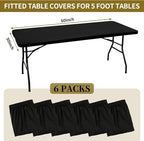 6 Pack Stretch Fabric Table Top Cap Cover, fits 5' Tables, Spandex Table Covers Washable Elastic Universal Rectangle Tablecloth Protector for Indoor Outdoor Party Picnic Wedding, Black, 30" W x 60" L