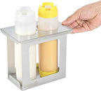 Restaurantware Squeeze Bottle Holder Pack of 1 Stainless Steel 2 Hole Bottle Holder, 2.5" Diameter Fits 1/9 Size Opening, Dishwasher Friendly Integrated Lip Design Holder for Condiment Bottles