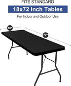 homing Rectangle Table Cloth Cover, Waterproof Polyester Elastic Fitted Tablecloth, Fits for 6 Foot Folding Tables, Washable Table Protector for Picnic, Camping, Outdoor (Black, 18" x 72")