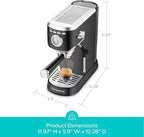 CASABREWS CM5418 Espresso Machine 20 Bar, Stainless Steel Espresso Maker with Milk Frother Steam Wand, Compact Cappuccino Machine for Home, Espresso Coffee Machine with Removable Water Tank, Black