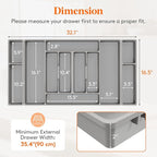Lifewit Silverware Organizer, Plastic Kitchen Utensil Drawer Tray, Cutlery Flatware Storage Holder for Spoons Forks Knives, 32 x 16 Inches, 12 Compartment, Gray