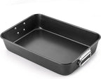 HONGBAKE Nonstick Lasagna Pan 3 Inch Deep, 9x13 Baking Pan, Rectangular Sheet Cake Pan, Roasting Pan for Oven with Stainless Steel Handles, Dishwarsher Safe, Dark Grey