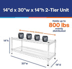 Shelving Inc. 14" d x 30" w Chrome Wire Shelving with 2 Tier Shelves, Weight Capacity 800lbs Per Shelf