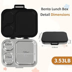 Stainless Steel Bento Box Kids, Leak Proof Metal Bento Lunch Box,3 Compartments 304 Stainless Steel Bento Lunch Containers for School and Office, BPA-Free(Black)