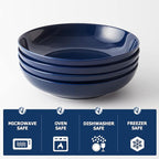 Y YHY 9.75" Large Pasta Bowls, 50 Ounces Big Salad Bowls, Ceramic Serving Bowl Set of 4, Blue