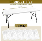 6 Pack Stretch Fabric Table Top Cap Cover, fits 6' Tables, Spandex Table Covers Washable Elastic Universal Rectangle Tablecloth Protector for Indoor Outdoor Party Picnic Wedding, White, 30" W x 72" L