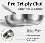 LOLYKITCH 14 Inch Tri-ply Stainless Steel Frying Pan with Lid and Helper Handle,Large Skillet,Induction Chef's Cooking Pan,Oven Safe and Detachable Handle