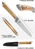 Dalstrong Paring Knife - 3.5 inch - Gladiator Series - Forged High-Carbon German Steel - Premium Olive Wood Handle - w/Sheath - Razor Sharp Kitchen Knife - Cooking Chef Knife