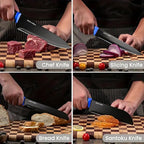 14 Pcs Kitchen Knife Block Set with Sharpener German High Carbon Stainless Steel Chef Knives, Razor-Sharp & Durable, Lightweight Anti-Slip Handle, Professional Set for Home & Kitchen (Blue)