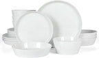 Martha Stewart Selma Chip & Scratch Resistant Dinnerware Set – White Plates and Bowls, Durable Dishwasher and Microwave Safe Dishes Set for Everyday Use