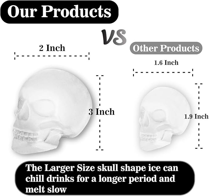 Extra Large 3D Skull Ice Cube Mold Silicone Ice Molds for Whiskey Ice Cube Trays with Funnel for Big Mouth Cup Skull Ice Maker with Resin Chocolate sugar Whiskey Ice Mold for Parties (4 PCS)