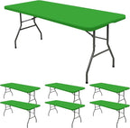 6 Pack Fitted Tablecloth for 6 Foot Rectangle Tables, Green Elastic Outdoor Picnic Table Cover, Washable Stretch Folding Table Cloths 6 ft for Camping Party Patio Kitchen Banquet, 30" W x 72" L
