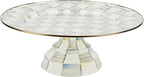 MACKENZIE-CHILDS Enamel Pedestal Platter, Round Cake Stand, Large, Gray-and-White Sterling Check