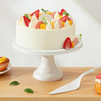 JOYMAY 9.6 Inch Bamboo Fiber Cake Stand, Round Cake Holder, Cake Plate with Detachable Base, Dessert Table Display Set, Cake Decorating for Birthday Party Baking Gifts for 6inch, 8inch Cakes (White)