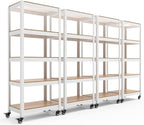 HOMEDANT House White 5-Tier Metal Rolling Cart Shelf Rack Casters Heavy Duty Wheel Shelving Unit Adjustable Utility Storage Shelves Organizer Shelf Kitchen Garage 24.4" W x 16.5" D x 62.2" H 4Pack