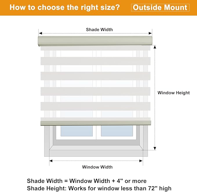 Persilux Cordless Zebra Blinds for Windows Free-Stop Window Blinds (30" W X 72" H, Cream) Dual Layer Light Control for Day and Night, Light Filtering Sheer Shades for Home, Easy to Install