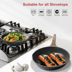 Caannasweis Nonstick Granite Frying Pan Skillet, Non Stick Omelette Fry Pans, Omelet Egg Pan, Stone Cookware Chef's Pan, Induction Compatible, PFOA Free (Gray, 11 Inch with Lid)