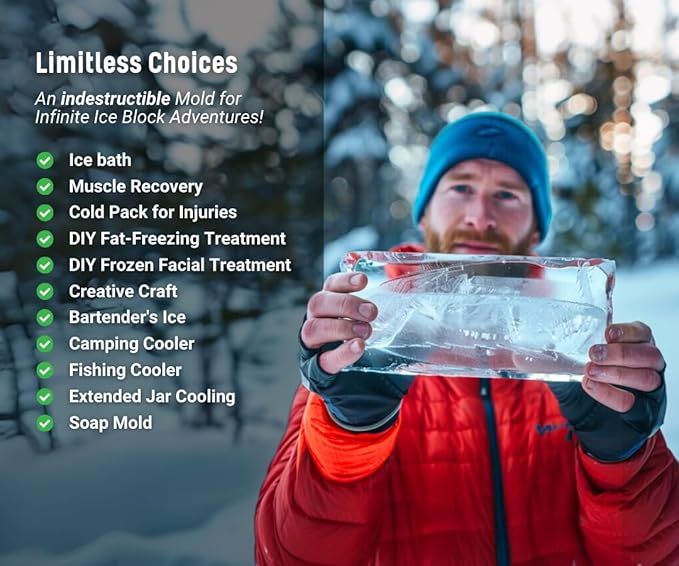 Alaskey® Giant Ice Block Mold 12 lbs (Single) | Create Perfect Reusable Ice Bricks | Professional Silicone Mold for Crafting Extra Large Ice Cubes, Ideal for Ice Baths, Coolers, Bartender Accessories
