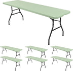 6 Pack Stretch Fabric Table Top Cap Cover, fits 8' Tables, Spandex Table Covers Washable Elastic Rectangle Tablecloth Protector for Indoor Outdoor Party Picnic Wedding, Sage Green, 30" W x 96" L