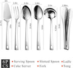 6 PCS Stainless Steel Serving Utensils, 10 Inch Serving Spoons for Buffet Large Hosting Metal Spoons, Silverware Set Tongs for Serving Food Parties Catering